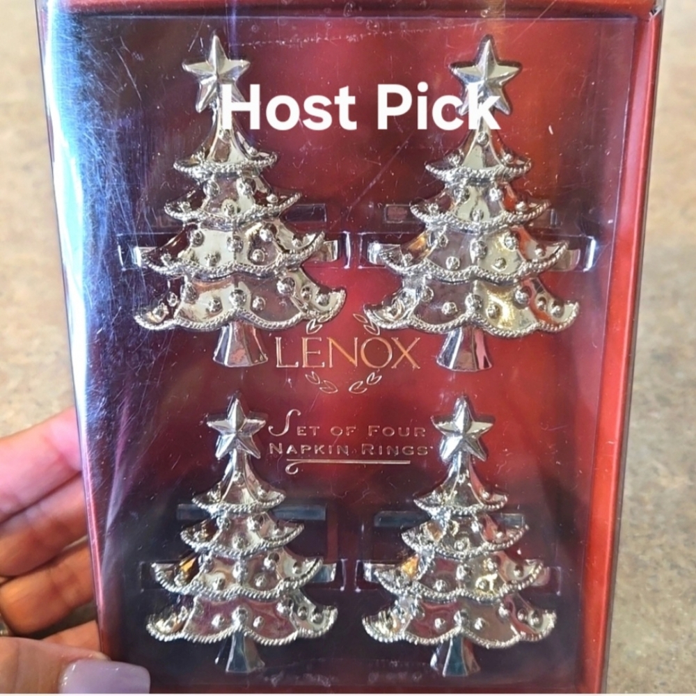 Lenox Set of 4 Silver Holiday Noel Christmas Tree Napkin Rings